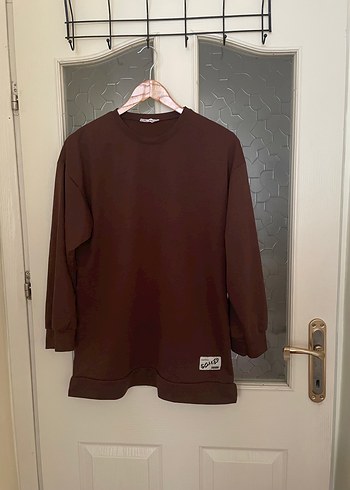m Beden Kahverengi Oversize Kadın Sweatshirt