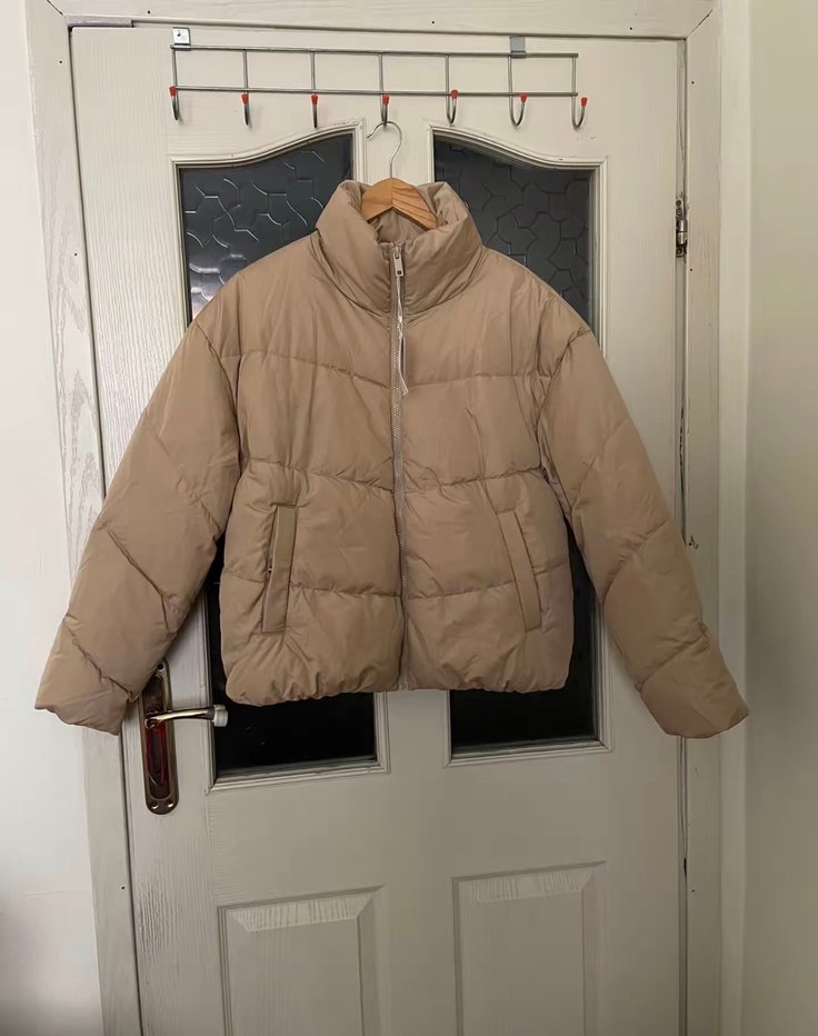 Defacto Bej Kadın Kışlık Mont, Yüksek Yakalı, Düğmeli L beden - Görsel 2