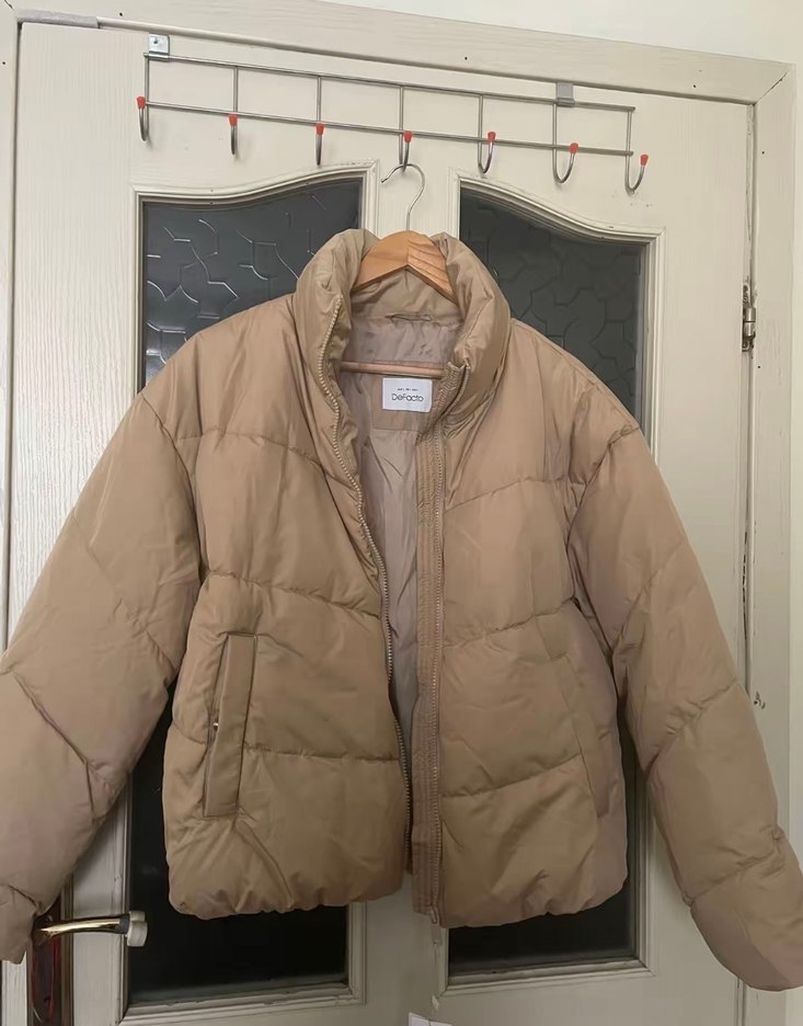 Defacto Bej Kadın Kışlık Mont, Yüksek Yakalı, Düğmeli L beden - Görsel 5