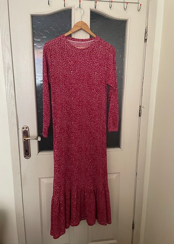 Kırmızı   Piliseli Tesettür Elbise - Görsel 3