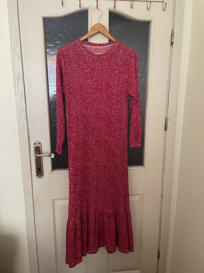 Kırmızı   Piliseli Tesettür Elbise - Görsel 2