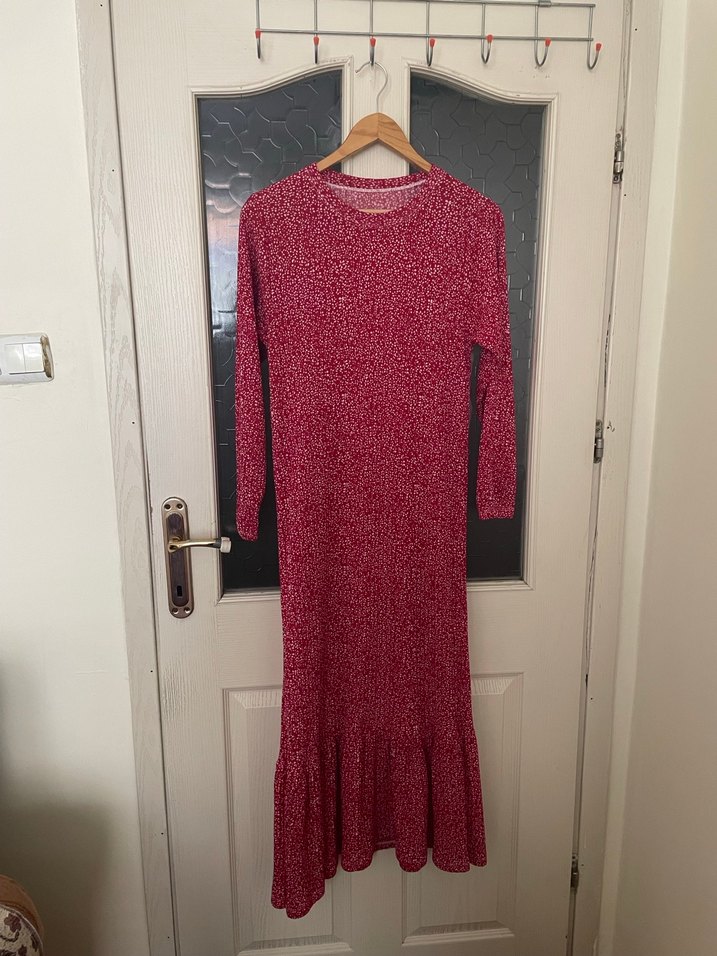 Kırmızı   Piliseli Tesettür Elbise - Görsel 5