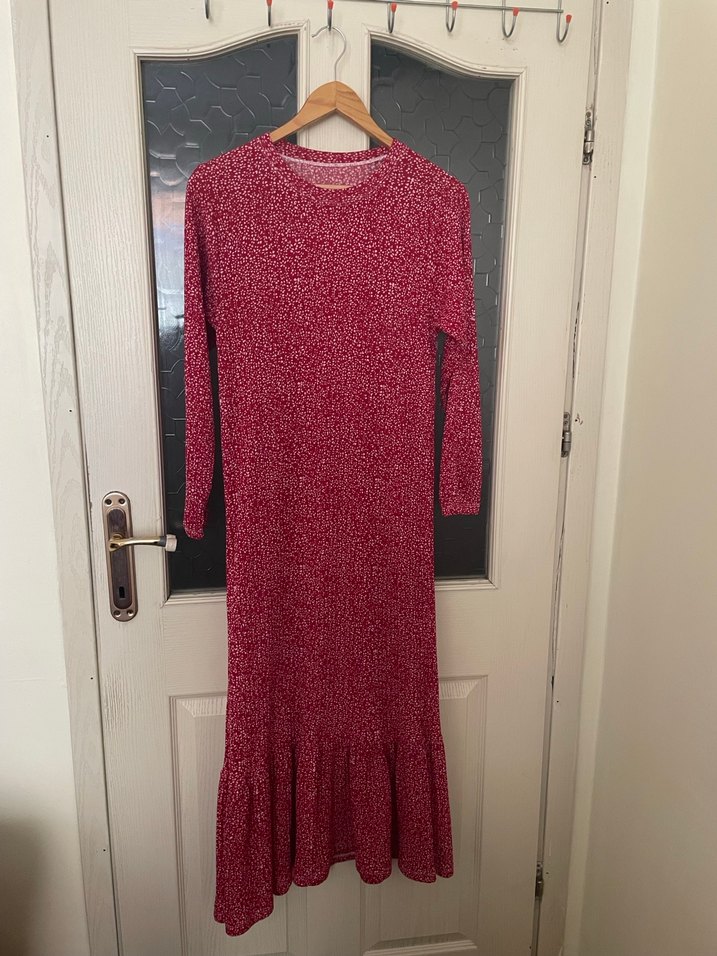 Kırmızı   Piliseli Tesettür Elbise - Görsel 3