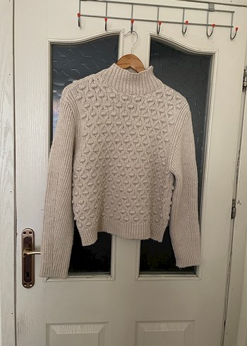 Bej Boğazlı Örgü Kadın Kazak - Görsel 2