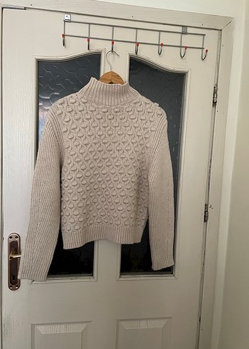 Bej Boğazlı Örgü Kadın Kazak - Görsel 4