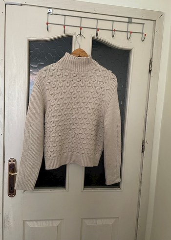 Bej Boğazlı Örgü Kadın Kazak - Görsel 3