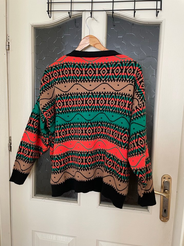 Bohem Çok Renkli Örgü Desenli Kadın Kazak - Görsel 3