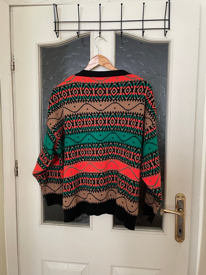 Bohem Çok Renkli Örgü Desenli Kadın Kazak - Görsel 4