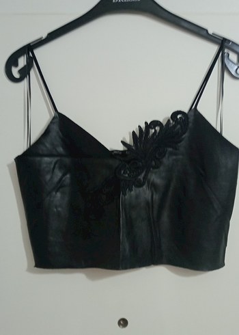 Siyah Deri Nakışlı Strappy Bustiyer - Görsel 4