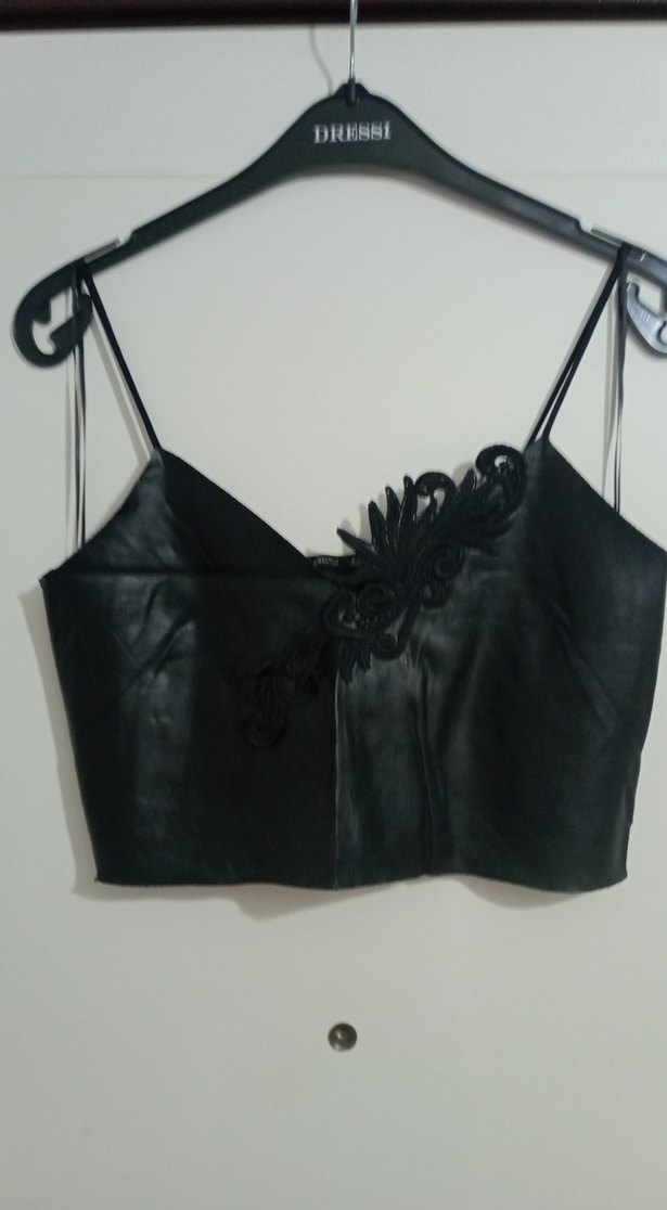 Siyah Deri Nakışlı Strappy Bustiyer - Görsel 4