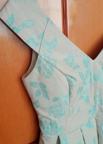 Turkuaz V Yaka Midi Elbise - Görsel 3