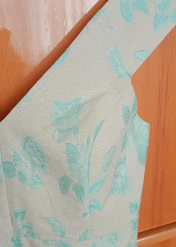 Turkuaz V Yaka Midi Elbise - Görsel 4