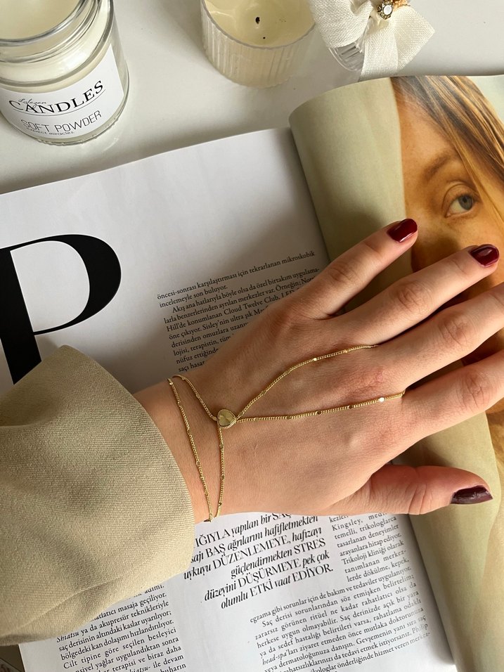 Zincir Detaylı Kadın El Zinciri - Altın Renk şahmeran çelik - Görsel 3