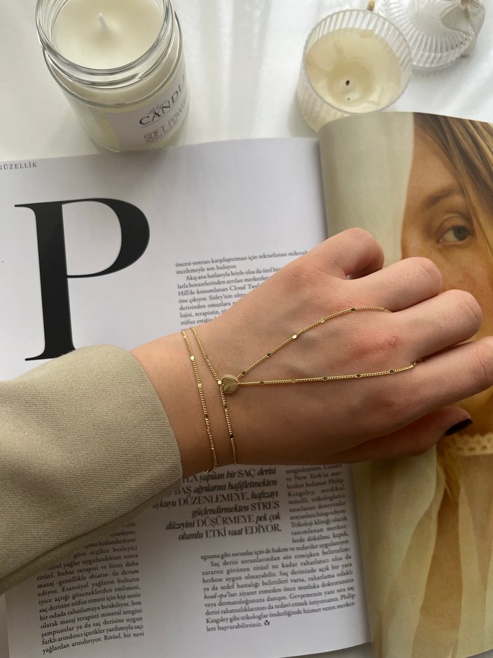 Zincir Detaylı Kadın El Zinciri - Altın Renk şahmeran çelik - Görsel 2
