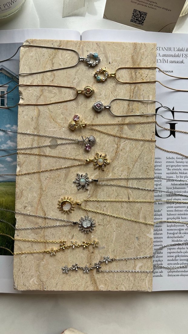 Gümüş minimal Detaylı Kolye çelik - Görsel 3