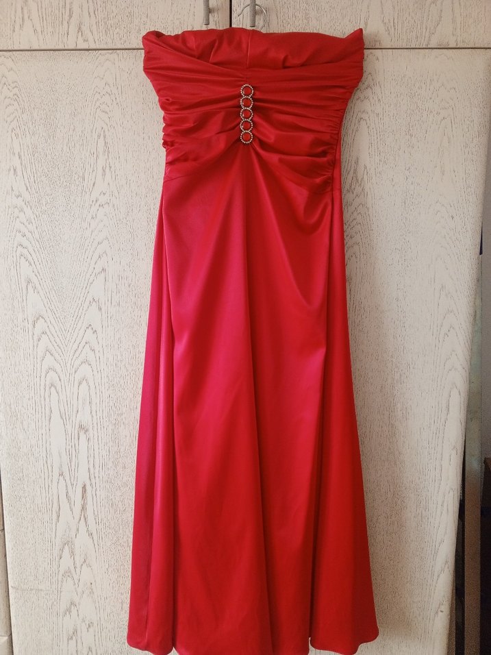 Drapeli Kırmızı Uzun Abiye Elbise - Görsel 2