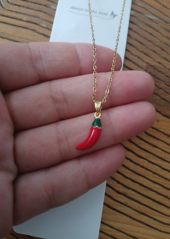 celik Kırmızı Biber Detaylı Zincir Kolye - Görsel 3