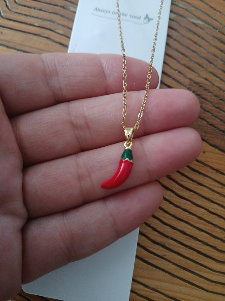 celik Kırmızı Biber Detaylı Zincir Kolye - Görsel 3