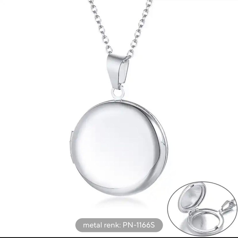 celik yuvarlak kapaklı kolye resimlikli - Görsel 3