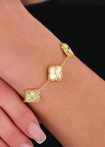 Zincir Detayl yonca model ı Altın Renk Kadın Bileklik - Görsel 2