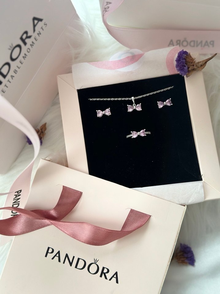 Pandora Pembe Işıltılı Fiyonk Set - Görsel 2