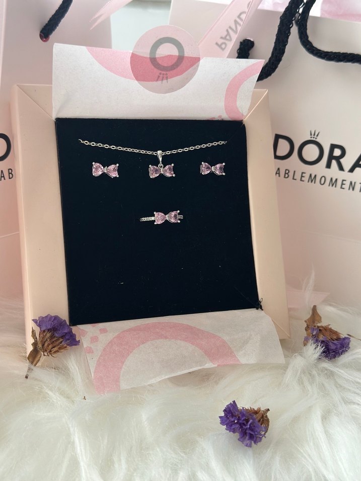 Pandora Pembe Işıltılı Fiyonk Set - Görsel 4