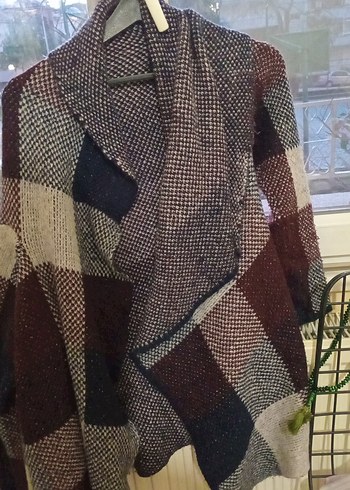 Gri Desenli Bohem Midi Triko genıs salas hırka. - Görsel 2