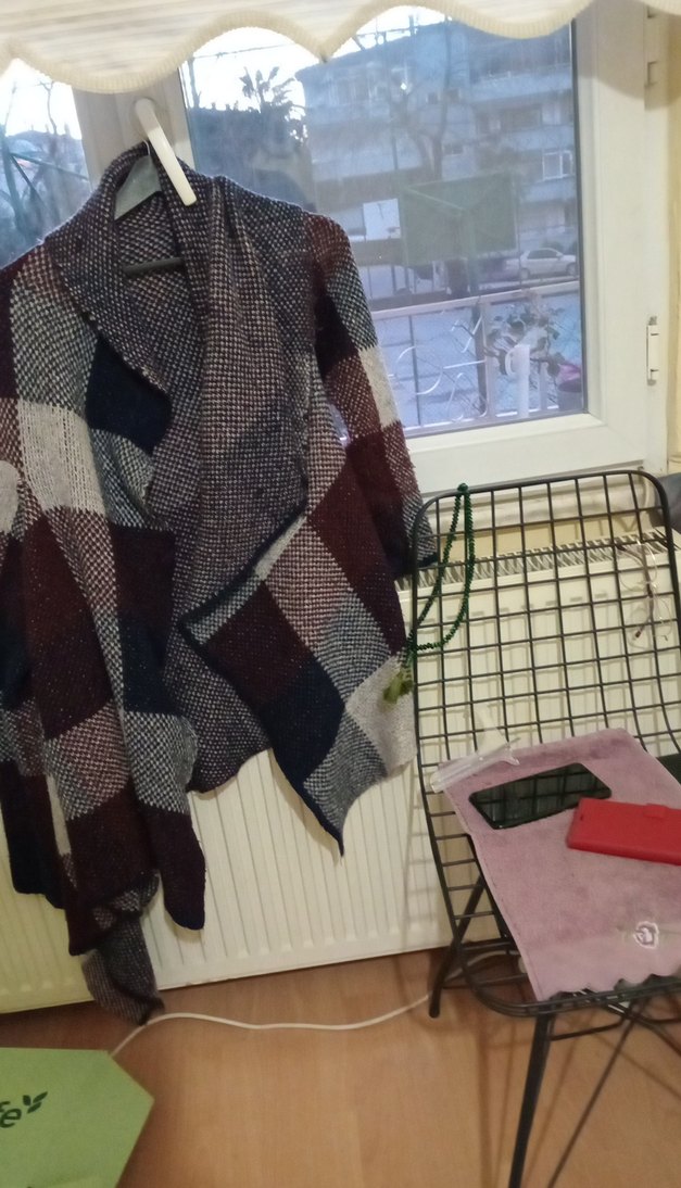 Gri Desenli Bohem Midi Triko genıs salas hırka. - Görsel 3