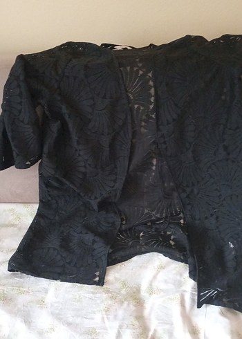 Dantel Detaylı Siyah Midi Kimono - Görsel 2