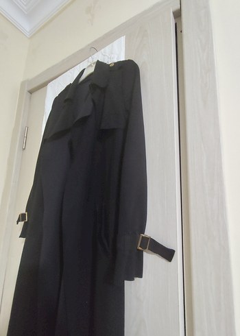 Diğer Kemerli Siyah Kadın Uzun Trench Coat