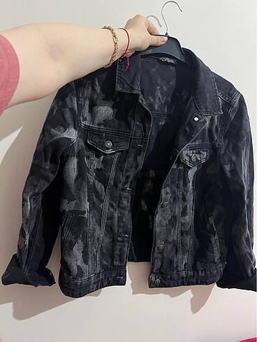 LCW L beden siyah gri eskitme desenli kot ceket