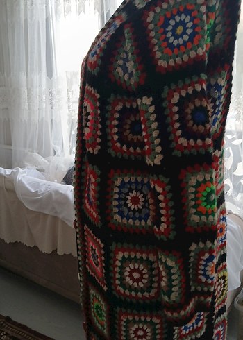 46 Beden Uzun Örgü Kadın Hırka Çok Renkli Bohem