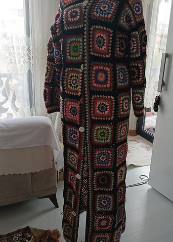 Uzun Örgü Kadın Hırka Çok Renkli Bohem