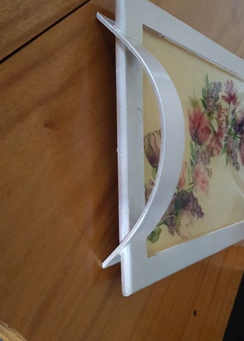 Beden Beyaz Ahşap Kulplu Çiçek Desenli Tepsi