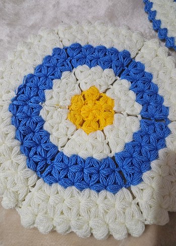 Mavi Beyaz Yuvarlak El Yapımı Örgü Lifler ikili - Görsel 2