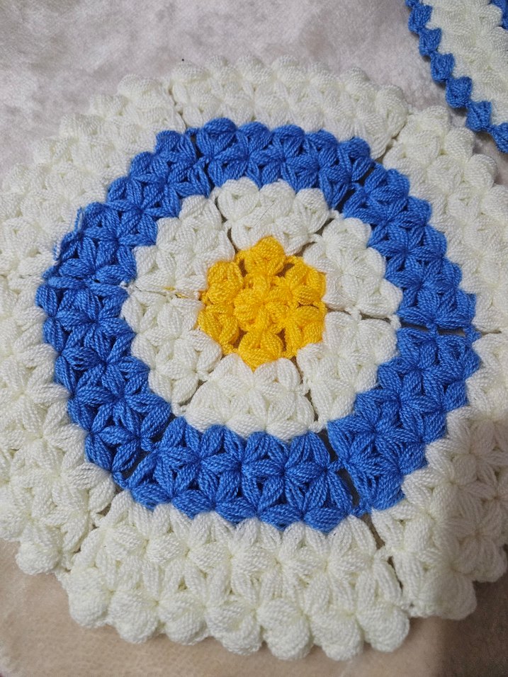 Mavi Beyaz Yuvarlak El Yapımı Örgü Lifler ikili - Görsel 2