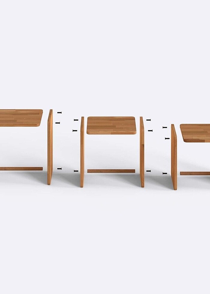 Üçlü masif ahşap sehpa - Görsel 4