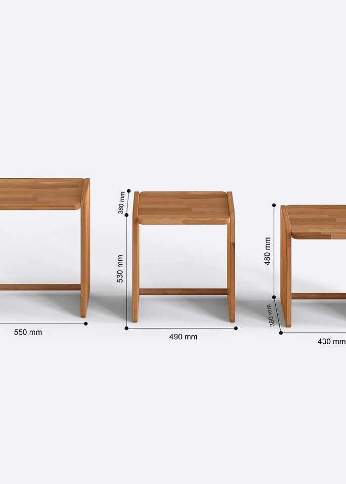 Üçlü masif ahşap sehpa - Görsel 3