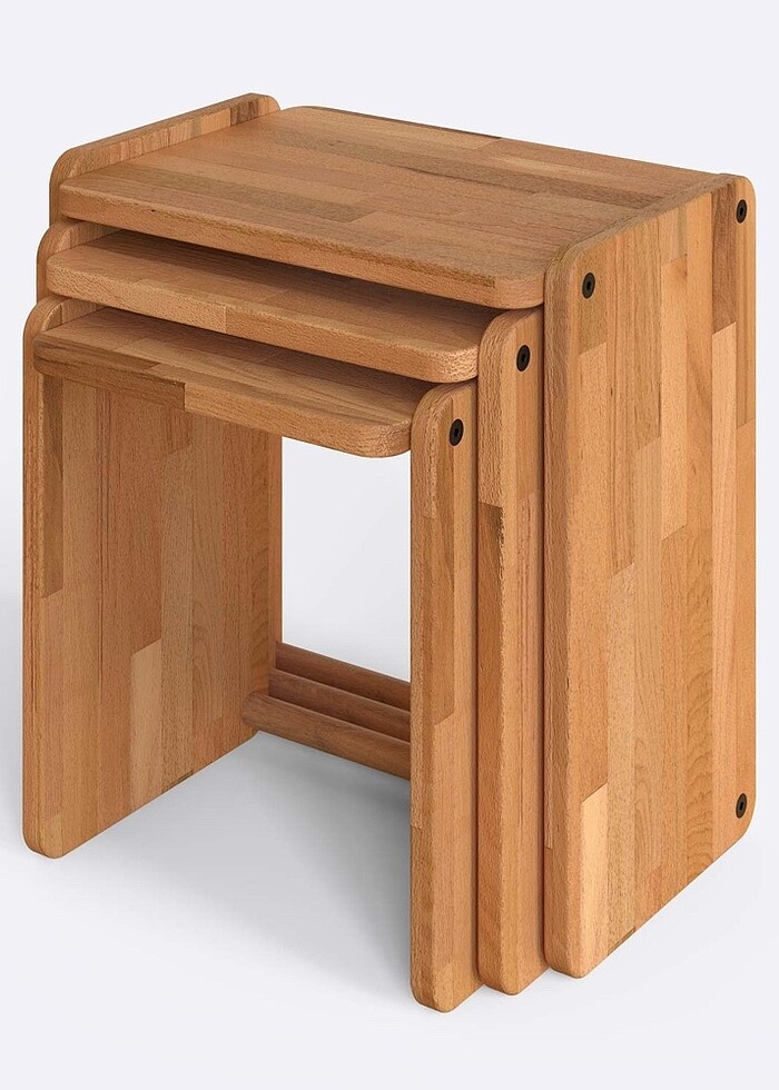 Üçlü masif ahşap sehpa - Görsel 2