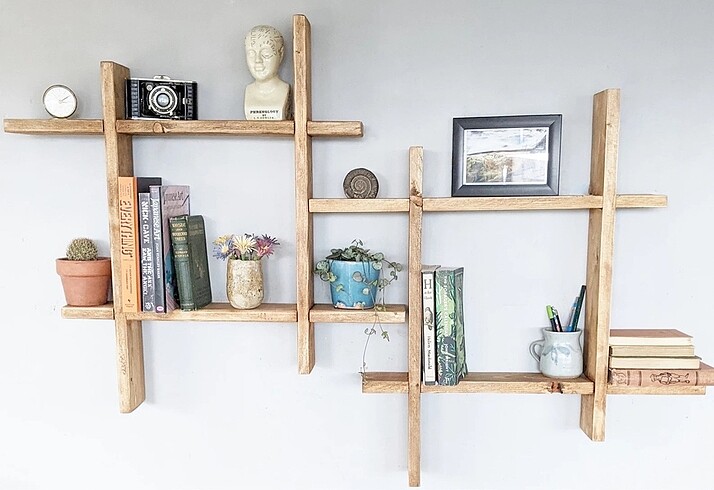 Masif Ahşap duvar rafı - Görsel 8