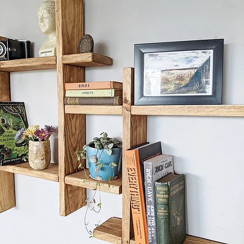 Masif Ahşap duvar rafı - Görsel 10