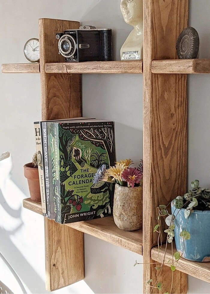 Masif Ahşap duvar rafı - Görsel 4