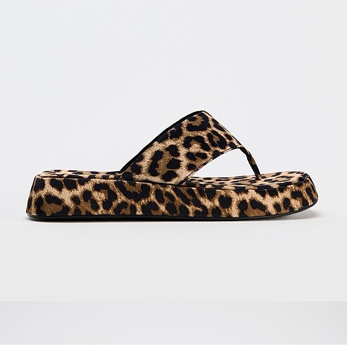 37 Beden kahverengi Renk Zara Leopar Desenli Platform Terlik