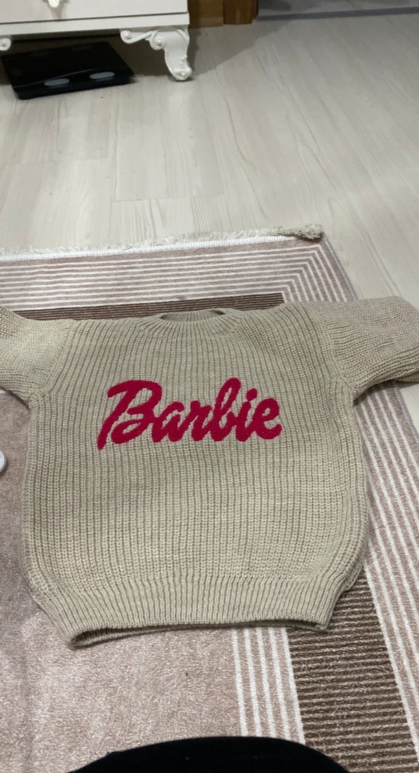 Barbie Nakışlı Gri Kız Triko Kazak - Görsel 2