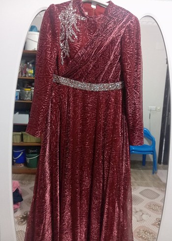 Bordo Parlak Uzun Kollu Bohem Elbise - Görsel 2