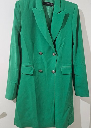 Düğmeli Yeşil Uzun Kadın Blazer Ceket
