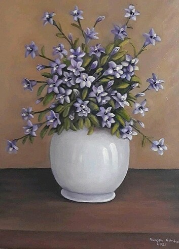 Vazoda çiçekler yağlı boya tablosu
