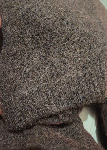 Kahverengi Boğazlı Kadın yün Kazak - Görsel 6