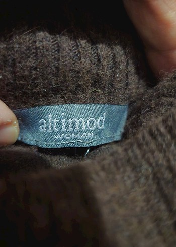 Kahverengi Boğazlı Kadın yün Kazak - Görsel 7