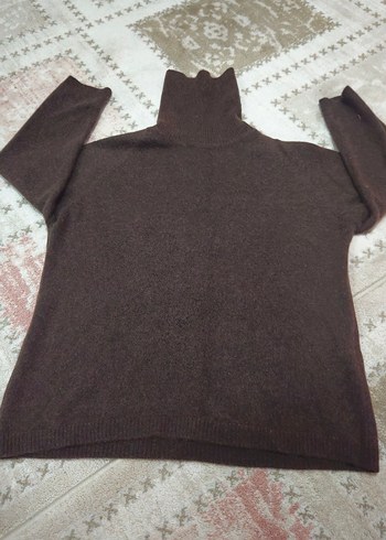 Kahverengi Boğazlı Kadın yün Kazak - Görsel 2